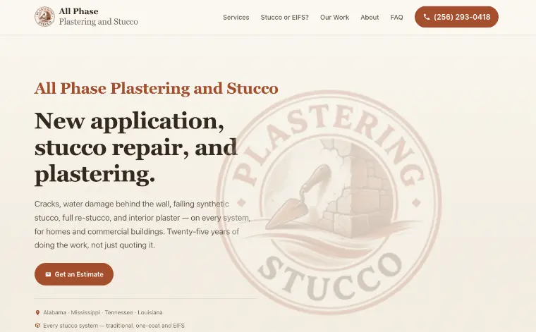 All Phase Plastering & Stucco website, built by WatchLocal