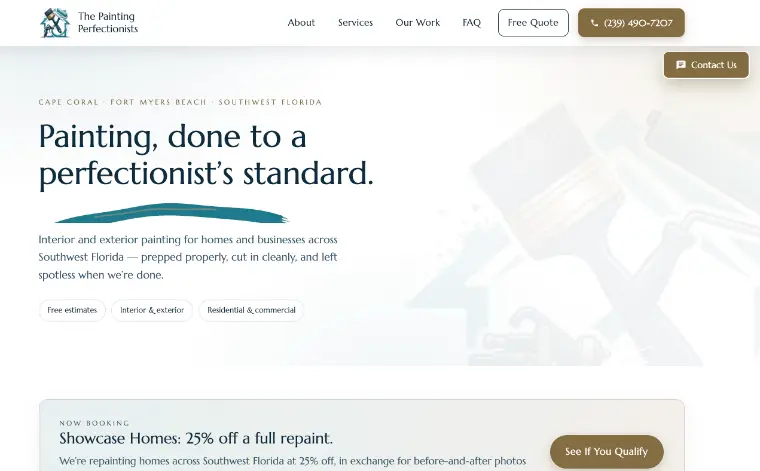The Painting Perfectionists website, built by WatchLocal